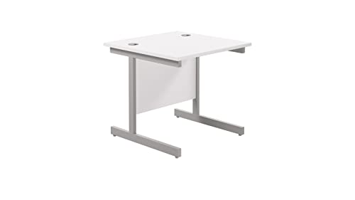 Office Hippo Heavy Duty Rectangular Cantilever Desk + Integrated Cable Ports, Home or Office Use, 5 Yr Warranty - Silver/White, 80cm x 80cm