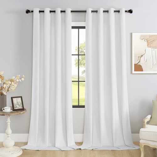 "SMILETIME White Velvet Curtains 52""x108"" Grommet 2 Panels - OEKO-TEX rust-proof grommets light filtering heat insulated noise reducing, living room bedroom study, machine washable"