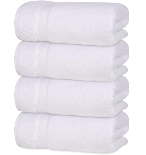 Quick-Dry 4 Pieces White Hand Towels - Highly Absorbent 100% Turkish Cotton - Perfect Lightweight Towel for Bathroom, Kitchen, Guests, Pool, Gym, Camp, Travel, College Dorm, Shower