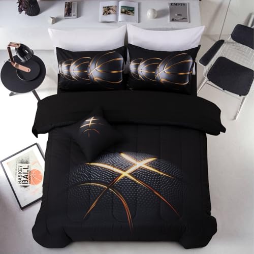 A Nice Night Queen Comforter Set,3D Phnom Penh Black Basketball Printing Bedding Set for Kids Teens,Queen