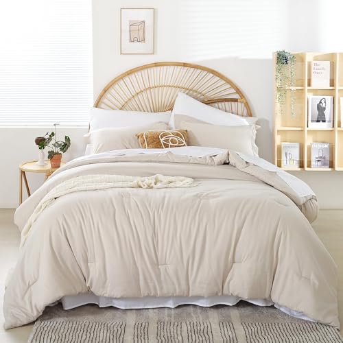 weigelia Twin Comforter Set 5-Piece Beige Bed in A Bag Soft All Season Microfiber Bedding Set Lightweight Comforter Set for Women and Men???Comforters, Flat & Fitted Sheets, Pillowcases & Shams???