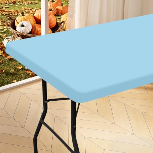 "Homing Rectangle Table Cloth Cover, Waterproof Polyester Elastic Fitted Tablecloth, Fits for 4 Foot Folding Tables, Washable Table Protector for Picnic, Camping, Outdoor (Light Blue, 24"" x 48"")"