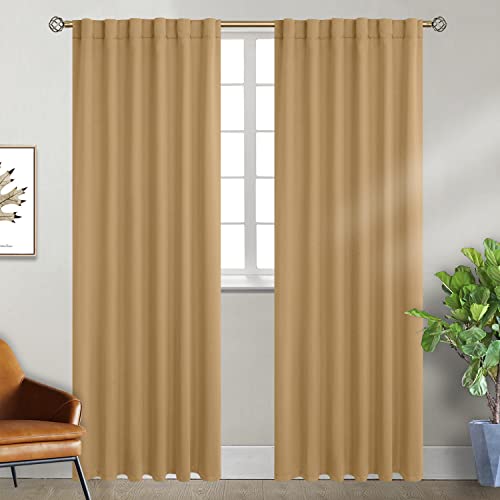 BGment Rod Pocket and Back Tab Blackout Curtains for Bedroom - Thermal Insulated Room Darkening Curtains for Living Room, 2 Window Curtain Panels (52 x 84 Inch, Khaki)