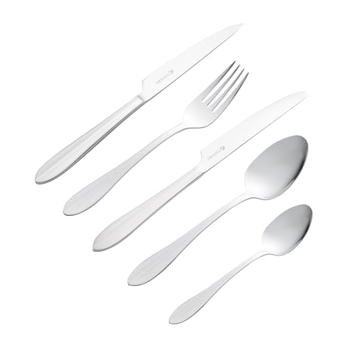 Viners Breeze Cutlery Set - 18/0 Stainless Steel - Set of 16 Pieces + 4 Steak Knives - Silver Mirror Finish - Dishwasher Safe
