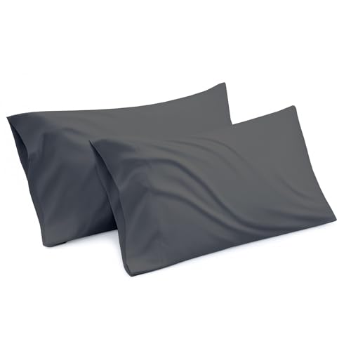100% Egyptian Cotton Pillowcases - 400 TC Egyptian Quality Set of 2 Pillow Cases - Silky Soft 2pc Pillow Cover (Standard,Dark Grey) Solid
