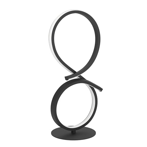 Eglo LED Bedside lamp Serpins, Curved Table lamp, Room Decoration Living Room, Bedroom Lighting Made of Metal in Black and Plastic in White, Warm White, H 40.5 cm