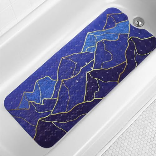 Mountain Bathtub Mat Non Slip 40x16in Gold Line Extra Long Bath Mat for Tub Bohemian Abstract Art Anti Slip Shower Mat for Bathroom with Large Drain Holes and Suction Cups Quality Bath Mats Decor