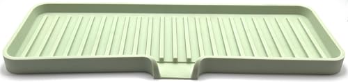 "Happitasa Silicone Soap Dish Tray and Sponge Holder with Drain Chute - Bathroom and Kitchen Sink Organizer Caddy (12""x4"", Pistachio, 7.4 Ounces)"