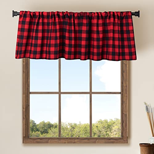 "WOSIBO 2 Pack Buffalo Check Plaid Window Valances Red and Black Farmhouse Design Window Treatment Decor Curtains Rod Pocket Valances for Kitchen/Living Room 16"" x 56"""