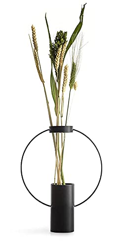 Sagaform Moon Vase, Large, Black, Powder-Coated Metal, Practical Vase for Long Flowers, Boho Decorative Vase, Design by Pascal Charmolu