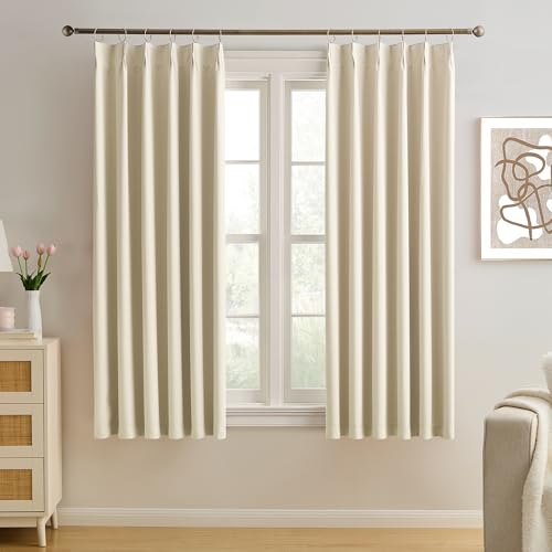 "KEQIAOSUOCAI Cream Pleated Blackout Bedroom Curtains 72 Inches Long 6 Ft Length, Summer Heat Thermal Insulated Pinch Pleat Vertical Drapes Cute Window Drapes for Bedroom(Beige,40""x72""x2 Panels)"