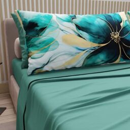PETTI Artigiani Italiani - Cotton Sheets with Pillowcases in Digital Print, Double Bed Sheet, Double Bed Set, Marble Flower 09, 100% Made in Italy