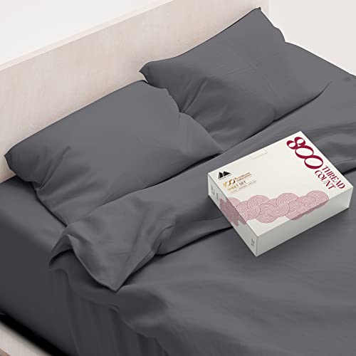 "Mayfair Linen - 4 Piece Sheet Set - 100% Egyptian Cotton 800 Thread Count Long Staple - Up to 18"" Deep Corner for Queen Sheets Dark Grey"