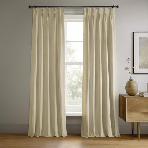 HPD Half Price Drapes Signature Velvet Blackout Curtains for Bedroom 25 X 96 Pleated, VPCH-180103-96-FP (1 Panel) Neutral Ground
