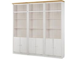 Anita Wall Unit B with 3 Bookcases and 6 Wooden Doors in White Honey, 222 x 34 x 223 cm (W x D x H)