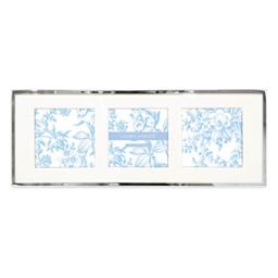 Laura Ashley 3x3 Collage 3-Photo Picture Frame (Horizontal) with Silver Metal Edge & Easel, Made for Tabletop Display, Counterspace, Desk, Wall Décor, Photo Gallery