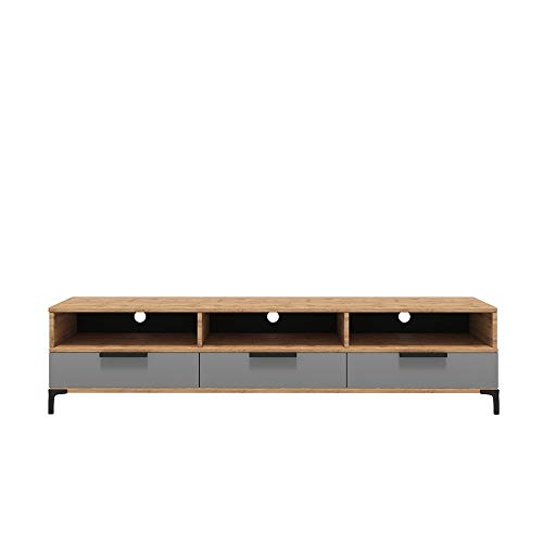 Selsey Rikke Tv Stand - Tv Cabinet - Entertainment Unit - Wotan Oak - Grey Gloss