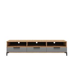 Selsey Rikke Tv Stand - Tv Cabinet - Entertainment Unit - Wotan Oak - Grey Gloss