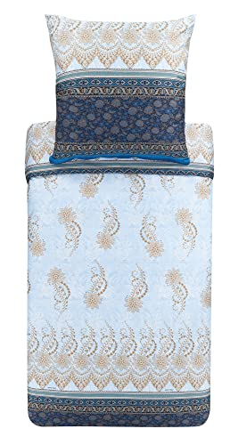 Bassetti Oristano B1 9323447 Bed Linen Set Cotton Mako Satin in Blue 2-Piece with Zip Closure 155 x 220 cm / 80 x 80 cm