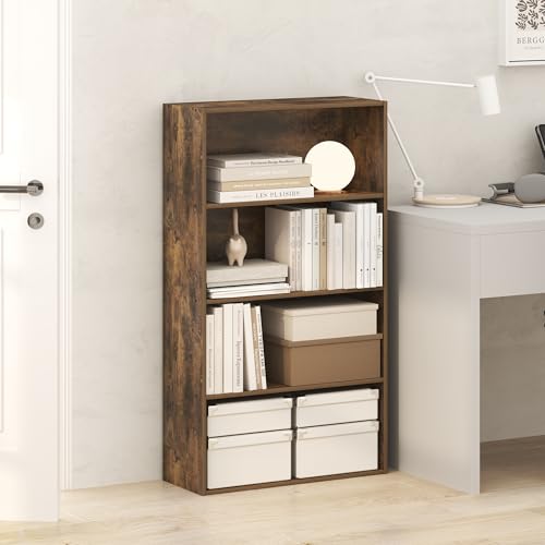 Furinno JAYA Book Shelf, 4-Tier Book Shelf, Bookcase with Open Shelving, Standing Bookshelf, 24.1 x 59.9 x 106.4 cm, for Organization and Storage, for Home Office, Living Room, Amber Pine