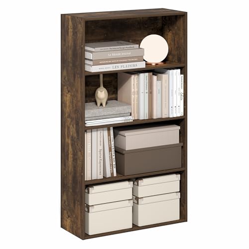 Furinno JAYA Book Shelf, 4-Tier Book Shelf, Bookcase with Open Shelving, Standing Bookshelf, 24.1 x 59.9 x 106.4 cm, for Organization and Storage, for Home Office, Living Room, Amber Pine