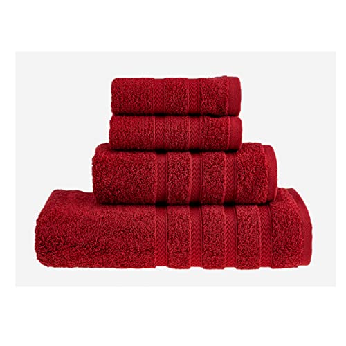 HALLEY Turkish Towels Set (4 Pieces) 650 GSM Highly Absorbent Super Soft 100% Cotton - 1 Bath Towel 1 Hand Towel 2 Washcloths (Red)