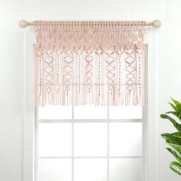 Lush Decor Boho Macrame Textured Cotton Valance/Kitchen Curtain/Wall Decor, 30 in x 40 in (L x W), Blush