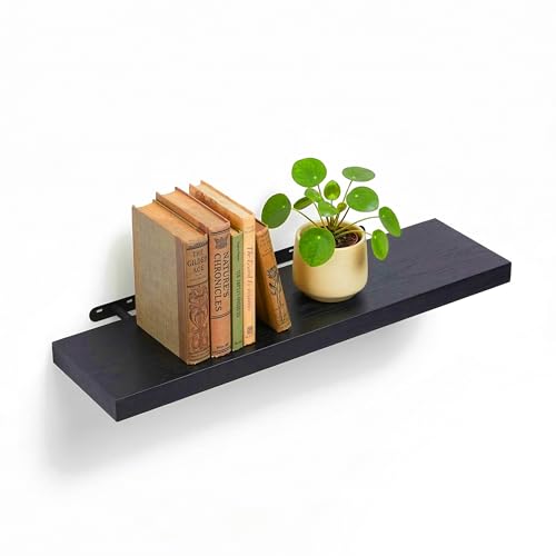 Relaxdays wall shelf, HWD: 4 x 100 x 23 cm, wood-effect & metal, books, decor, living room, hallway, kitchen, black