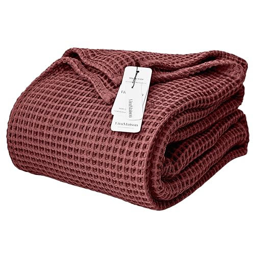 Viva Maison Waffle Blankets (Dark Red, King Size 95 x 110 Inch) - 100% Turkish Cotton, 3D Honeycomb Weave, Lightweight, Breathable, Airy, Soft Comfy All-Seasons Versatile Blanket & Bedspread