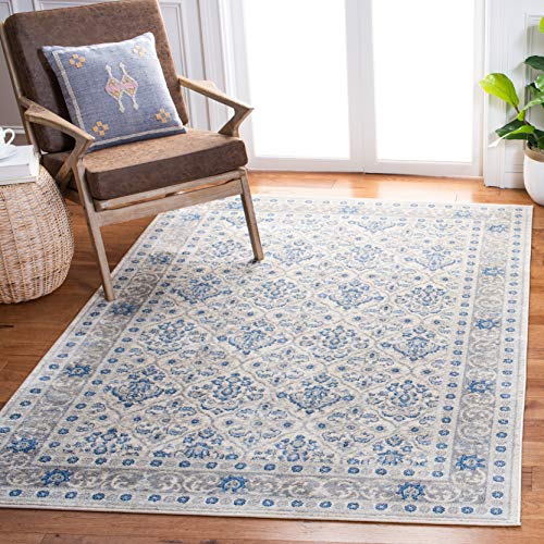 SAFAVIEH Traditional Rug for Living Room, Dining Room, Bedroom - Brentwood Collection, Short Pile, in Ivory and Blue, 160 X 229 cm