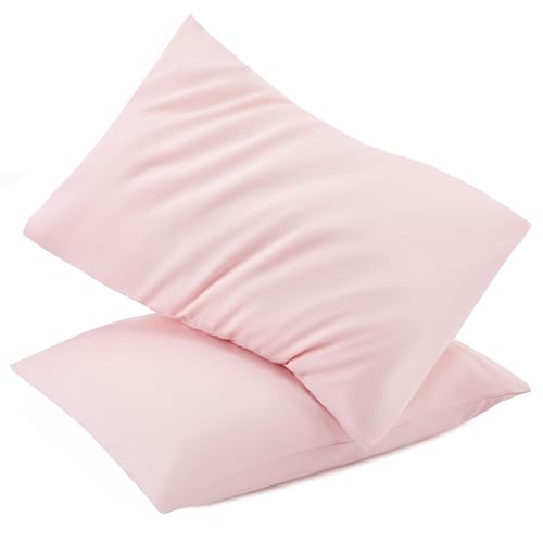 "TILLYOU Toddler Pillowcase 2 Pack with Envelope Closure,13"" x 18"" Silky Soft Microfiber Travel Kids Pillowcase for Boys and Girls, Pink"