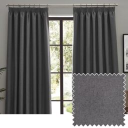 furn. Dawn Textured Blackout Pencil Pleat Curtains – Thermal Lined Pair (Charcoal - Width 229 x Drop 137cm)