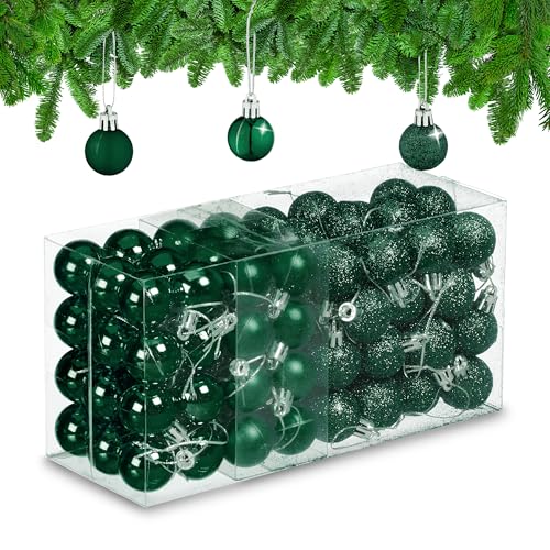 Relaxdays Christmas Baubles, Set of 96, Glittering, Matt and Sparkles, Plastic, Traditional Spheres, Decorations, Green