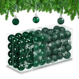 Relaxdays Christmas Baubles, Set of 96, Glittering, Matt and Sparkles, Plastic, Traditional Spheres, Decorations, Green