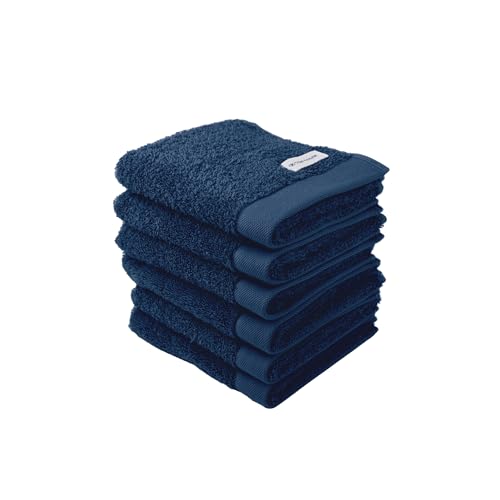 Herding Tom Tailor Guest Towels, Set of 6, 30 x 50 cm, 100% Cotton/Terry Towels, with Hanger and Label with Logo, Colour Bath Towel Blue (Dark Navy)
