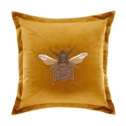 Voyage Maison Layla Feather Filled Cushion – Velvet Embroidered Bee Gold Oxford Edge Ikon Luxury Décor (Mustard - 50x50cm)