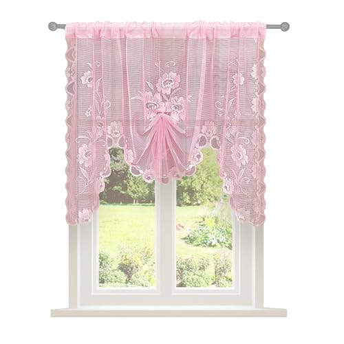 Jayla Pink Semi-Sheer Floral Lace Curtain Swag for Kitchen Half Window Bathroom Decoration Rod Pocket,39 x 39 Inch, 1 Panel