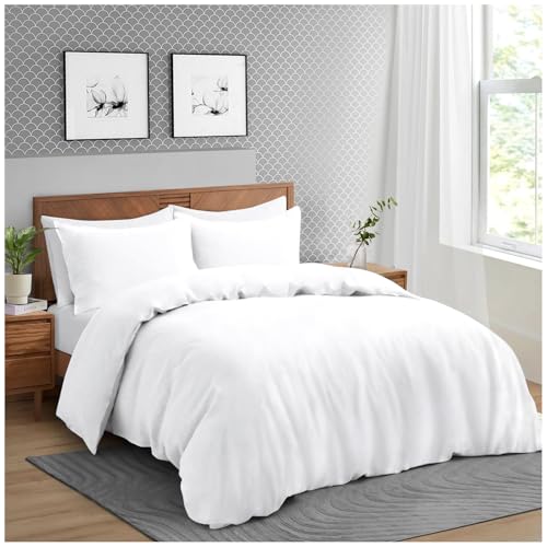 GC GAVENO CAVAILIA Microfiber Duvet Covers Double (200x200 cm) - Breathable Comforter Cover & Pillow cases - Super Soft Anti Allergic Bedding Quilt Cover - White