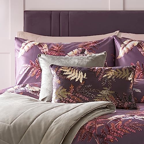 SOIREE - Luxury Mauve Purple Golden Leaf Cushion (30 x 50cm) - Filling Included - Gold Floral Cushion in Purple - Botanical Purple Cushion with Cushion Insert - Matching Bedding Available