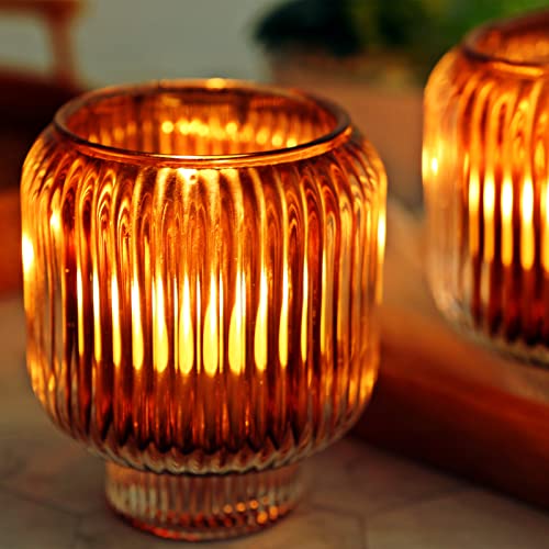 Votive Candle Holders for Wedding Centerpieces, Tealight Candle Holder Set of 2, Glass Votive Candle Holder Bulk for Home Decor(Brown, 3.5'' Tall 3.1'' Diameter)