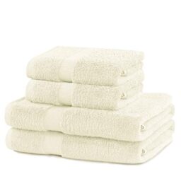 DecoKing Set of 4 Cotton Quality 525 g/m² 2 Hand Towels 50 x 100 cm and 2 Bath Towels 70 x 140 cm Ecru Ivory Absorbent Marina
