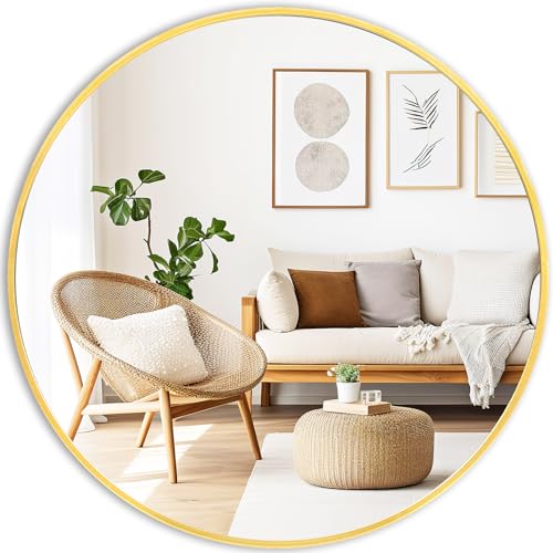 Fabuday Round Gold Mirror for Wall - 20 Inch Circle Mirror for Bathroom, Living Room Decor, Metal Golden Framed Small Circular Mirror