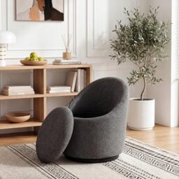 Barrel Swivel Accent Chair with Hidden Storage, 360° Rotating Lounge Chair, Upholstered Breathable Fabric, High Density Foam Seat, Modern Round Armchair for Living Room Bedroom,Dark Grey