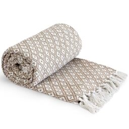 Emma Barclay Casablanca - Scandi Woven Recycled Cotton Chair Sofa Setee Bed Throw Over Blanket in Taupe - 90x100 (228x254cm)