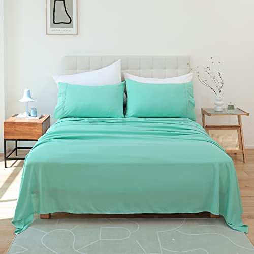 King Size Sheet Set, 4 Piece Soft Bed Sheets, Deep Pockets - Breathable and Cooling Microfiber, Wrinkle Free, Hotel Luxury Bed Sheet for Women & Men, Oeko-Tex, Aqua Sky