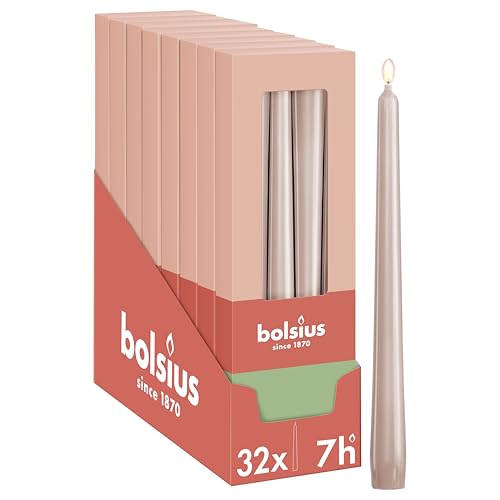 Bolsius Essentials - Smooth Taper Candles - Light Pink - 9.6 in - Pack of 32-7.5 Hours - Decorative Candles - No Palm Oil - with Natural Plant Wax