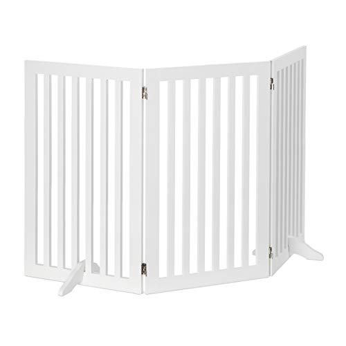 Relaxdays Wooden Safety Barrier, Adjustable Gate for Dogs & Children, Fireplace & Oven, 91.5x154cm, White