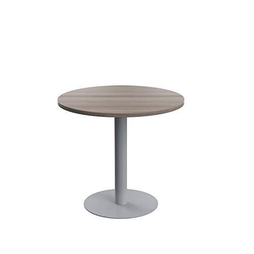 Office Hippo Circular Office Table, Sturdy & Robust Mid-Height Table Desk, Circular Work Table For Home Office, Versatile Desk Table For Canteen, Reception Area, 5 Year Guarantee - Grey Oak / Silver
