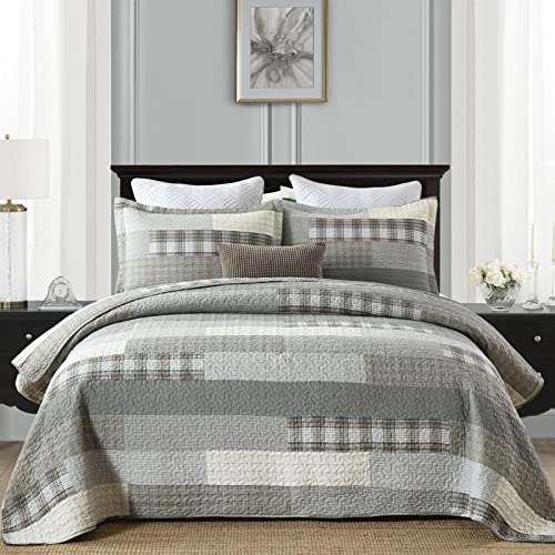 Y-PLWOMEN Bed Quilts Queen Size 100% Cotton Rustic Queen Bedspread, Farmhouse Lightweight Queen Quilt Soft Bedding Set for All Season, 3-Pieces