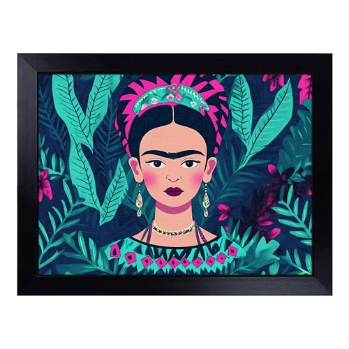 Lap Tray with Bean Bag Cushion, Frida Kahlo Art - Handmade in the UK, Raised Wooden Edge, Padded Cushion, Heat-Resistant Wipe-Clean Surface, for Meals, Laptops and Crafts